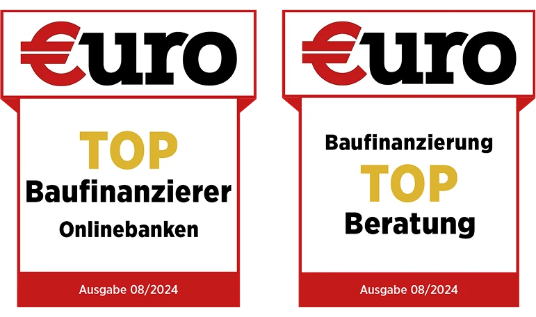 Auszeichnung Top Baufinanzierer Onlinebanken und Top Beratung Baufinanzierung von Euro
