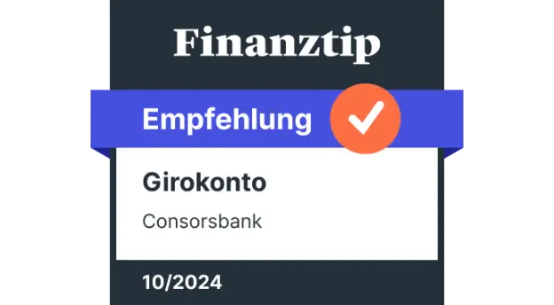 Auszeichnung von Finanztip Empfehlung Consorsbank Girokonto