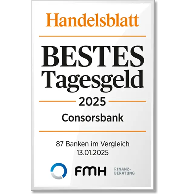 Auszeichnung von Handelsblatt bestes Tagesgeld
