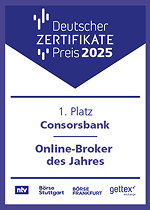 Auszeichnung Deutscher Zertifikatepreis 2025 - 1. Platz Online-Broker des Jahres