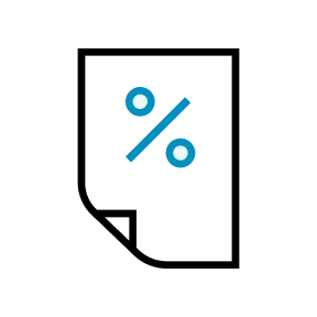 Icon Dokument mit blauem Prozentzeichen darauf