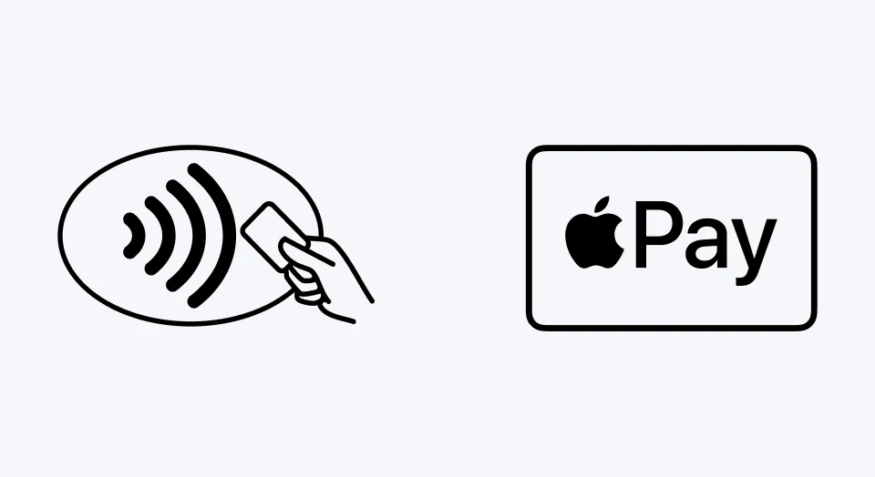 Icon kontaktloses Bezahlen und Apple Pay Logo