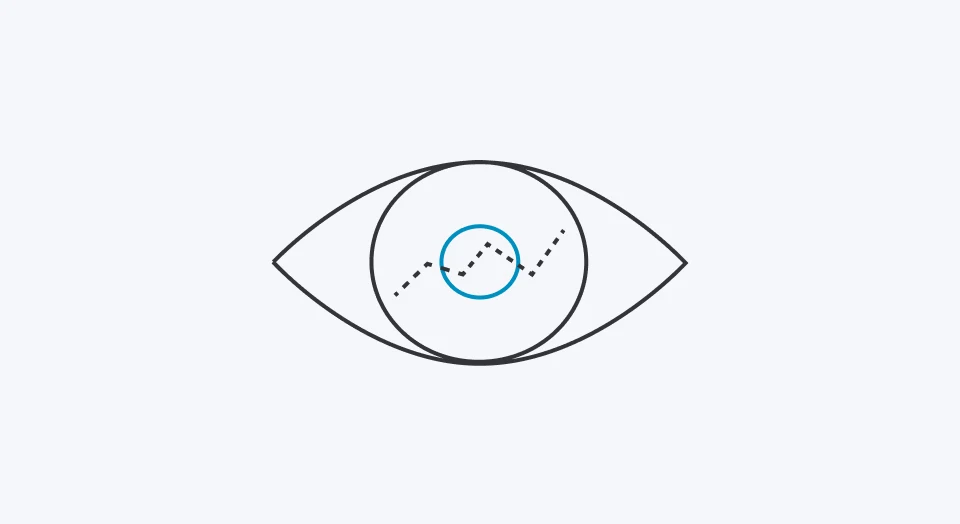 Icon Auge mit blauer Iris und Kursverlauf