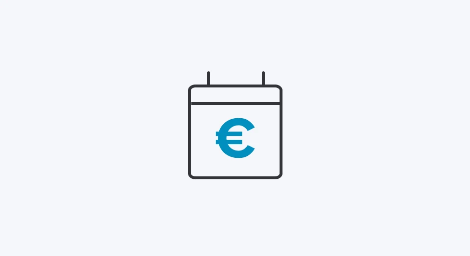 Icon Kalenderseite mit blauem Euro-Zeichen darauf