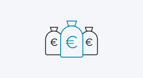 Icon mit zwei schwarzen Geldsäcken und einem blauen