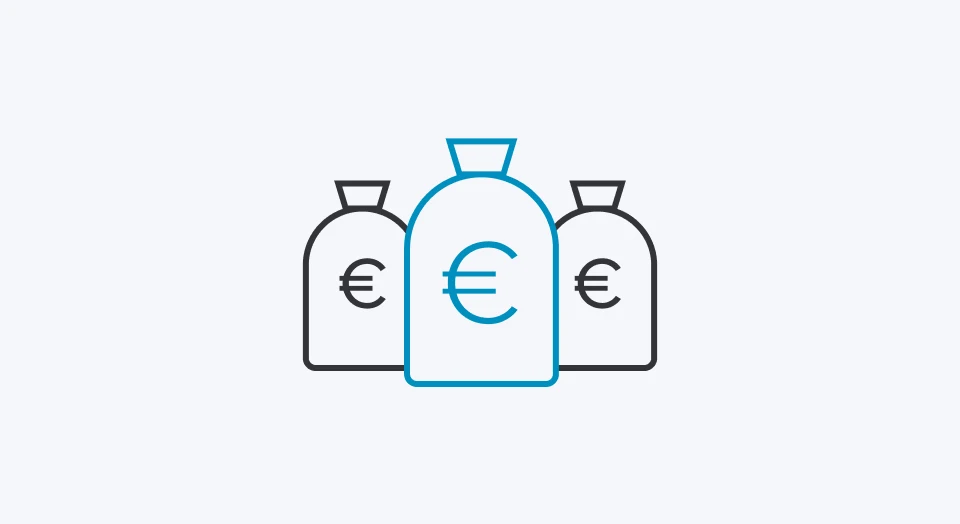 Icon ein blauer Geldsack und zwei schwarze