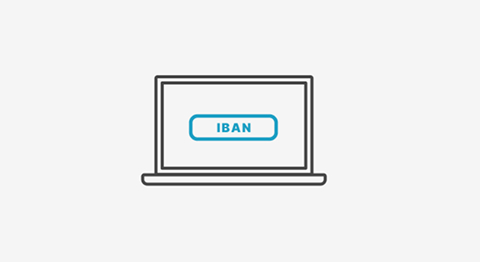 Icon Laptop mit blauem IBAN Banner auf dem Bildschirm 