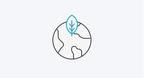 Icon Weltkugel mit einem blauen Laubblatt