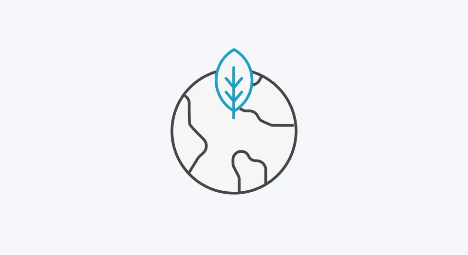 Icon Weltkugel mit einem blauen Laubblatt