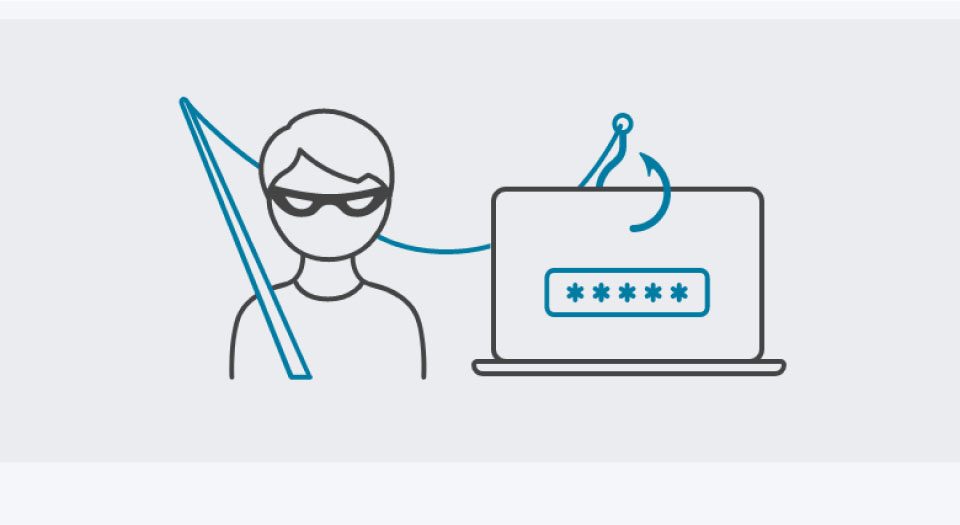 Icon Männchen mit Maske, das einen Laptop angreift