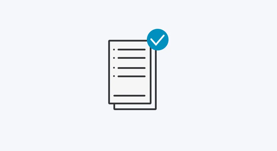 Icon Unterlagen mit blauem Haken