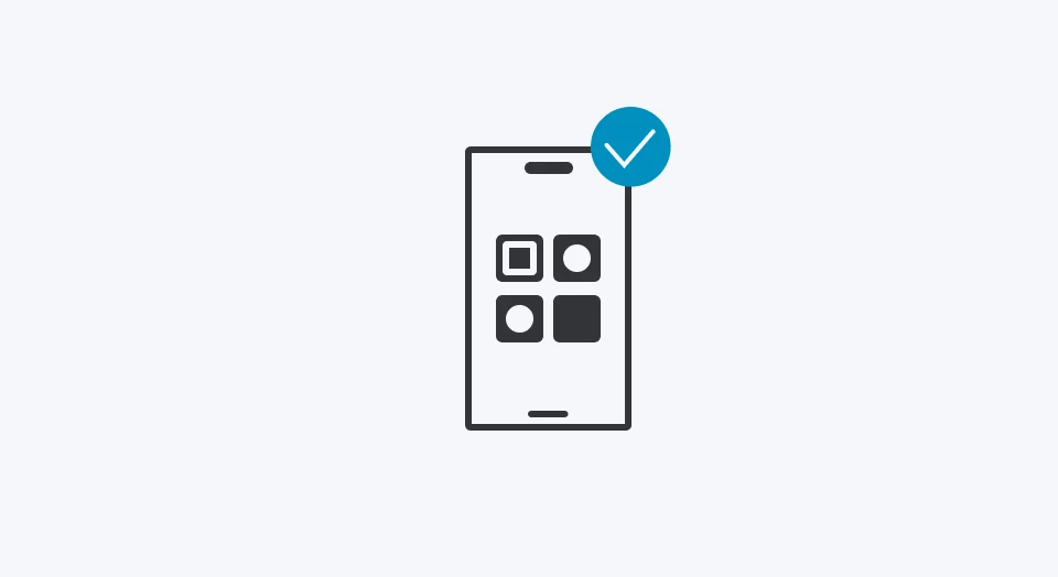 Icon Smartphone mit blauem Haken
