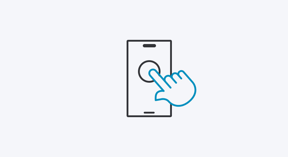 Icon Smartphone mit blauem Finger als Mauszeiger