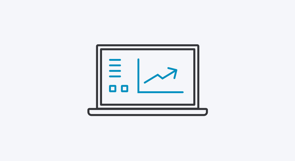 Icon Laptop mit Tradingstools auf dem Bildschirm