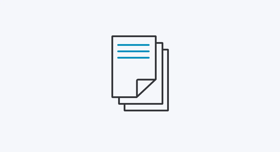 Icon Unterlagen mit blauer Schrift