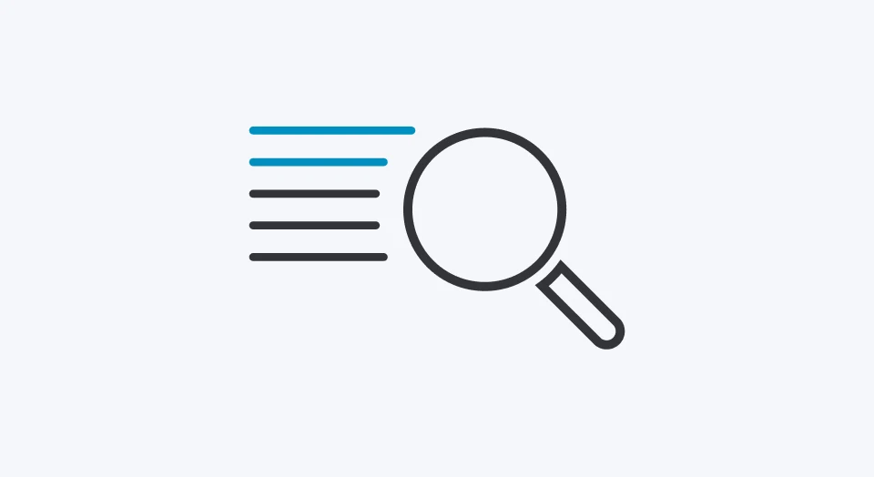 Icon Linien für einen Text mit einer Lupe für die Suche