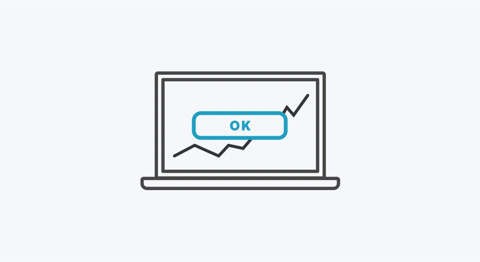 Icon Laptop mit einer ausgefüllten Eingabemaske und einem blauen Bestätigungsbutton