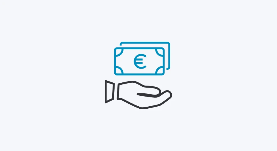 Icon aufhaltende Hand mit Geldscheinen oben drüber