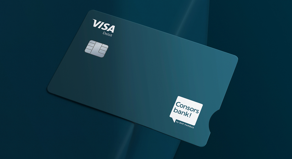Visa Card Debit auf dunkelblauem Hintergrund