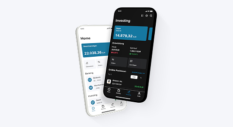 Zwei Smartphones mit Startscreen der Consorsbank App