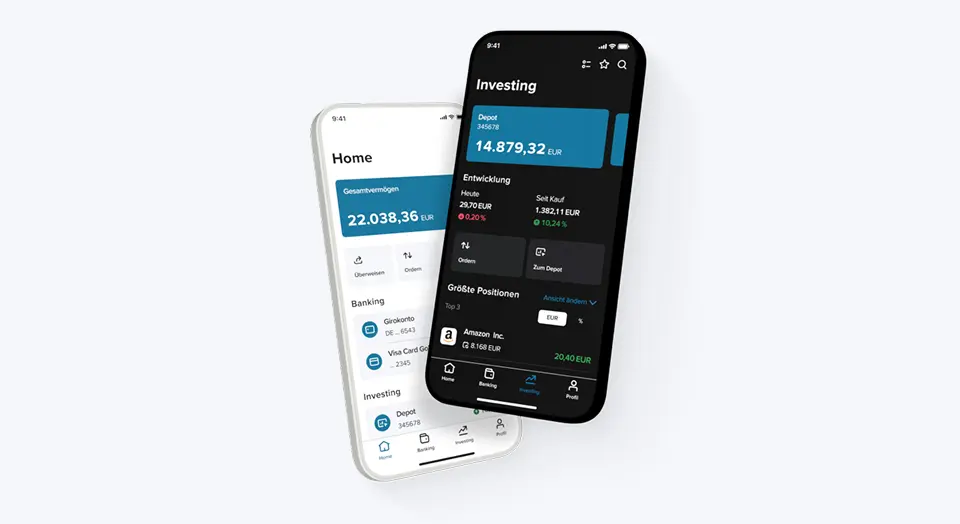 Zwei Smartphones mit Startscreen der Consorsbank App