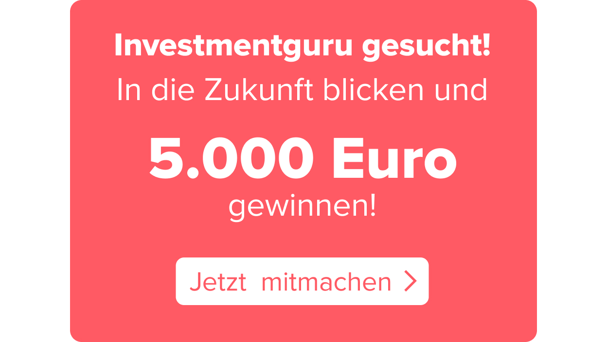 Störer in korall mit weißer Schrift für Investmentguru-Gewinnspiel