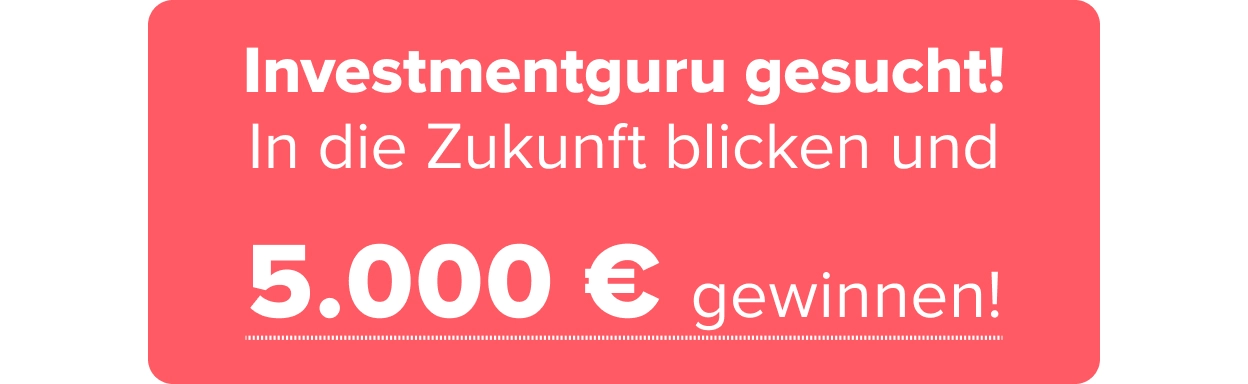 Störer in korall mit weißer Schrift für Investmentguru-Gewinnspiel