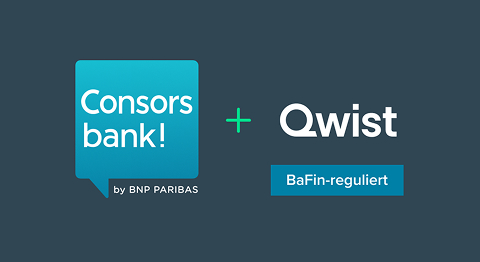 Consorsbank und Qwirst Logo auf dunkelblauem Hintergrund