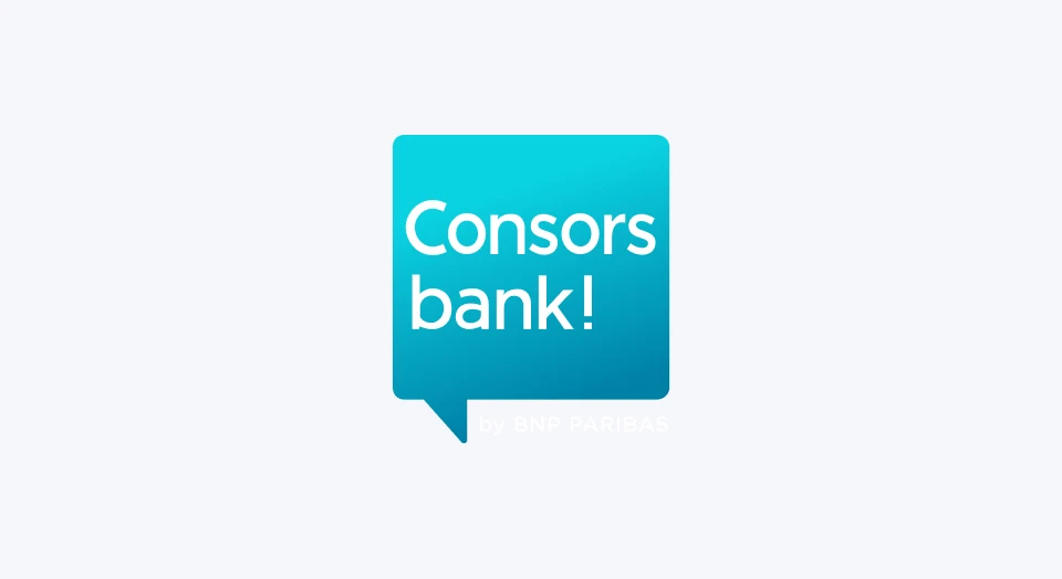 Hellblaues Consorsbank Logo auf hellgrauem Hintergrund