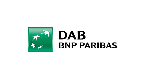 Grünes DAB BNP Paribas Logo mit schwarzem Schriftzug