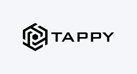 Logo Tappy schwarzer Schriftzug auf hellgrauem Hintergrund