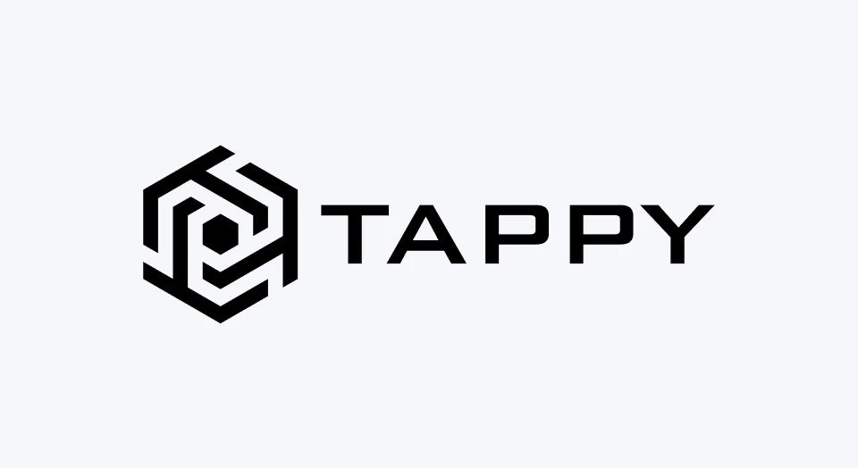 Logo Tappy schwarzer Schriftzug auf hellgrauem Hintergrund