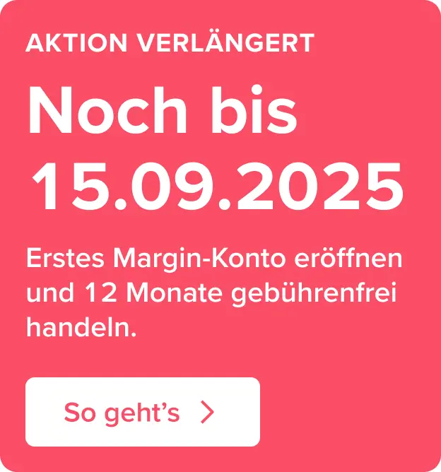Störer in korall mit weißer Schrift Aktion für das erste Margin-Konto