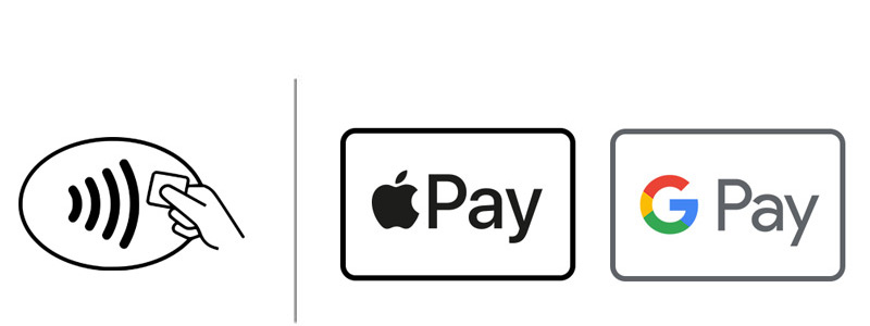 Logo kontaktloses Bezahlen, Apple Pay und Google Pay