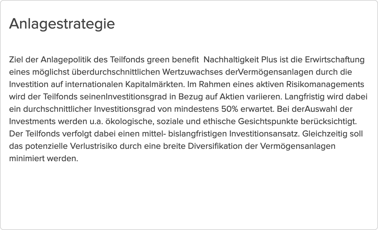 Screenshot mit Erklärung der Anlagestrategie