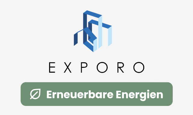 Logo Exporo erneuerbare Energien auf hellgrauem Hintergrund