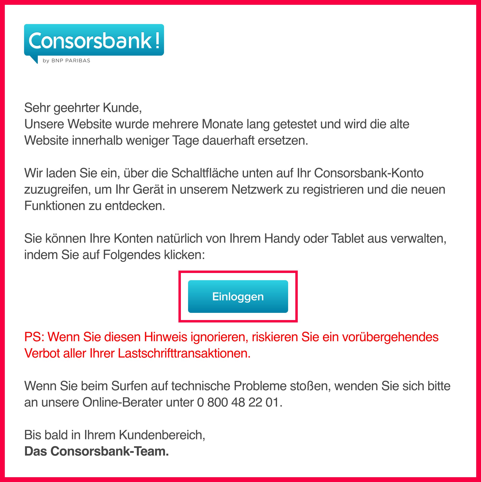 Screenshot der Phishing E-Mail