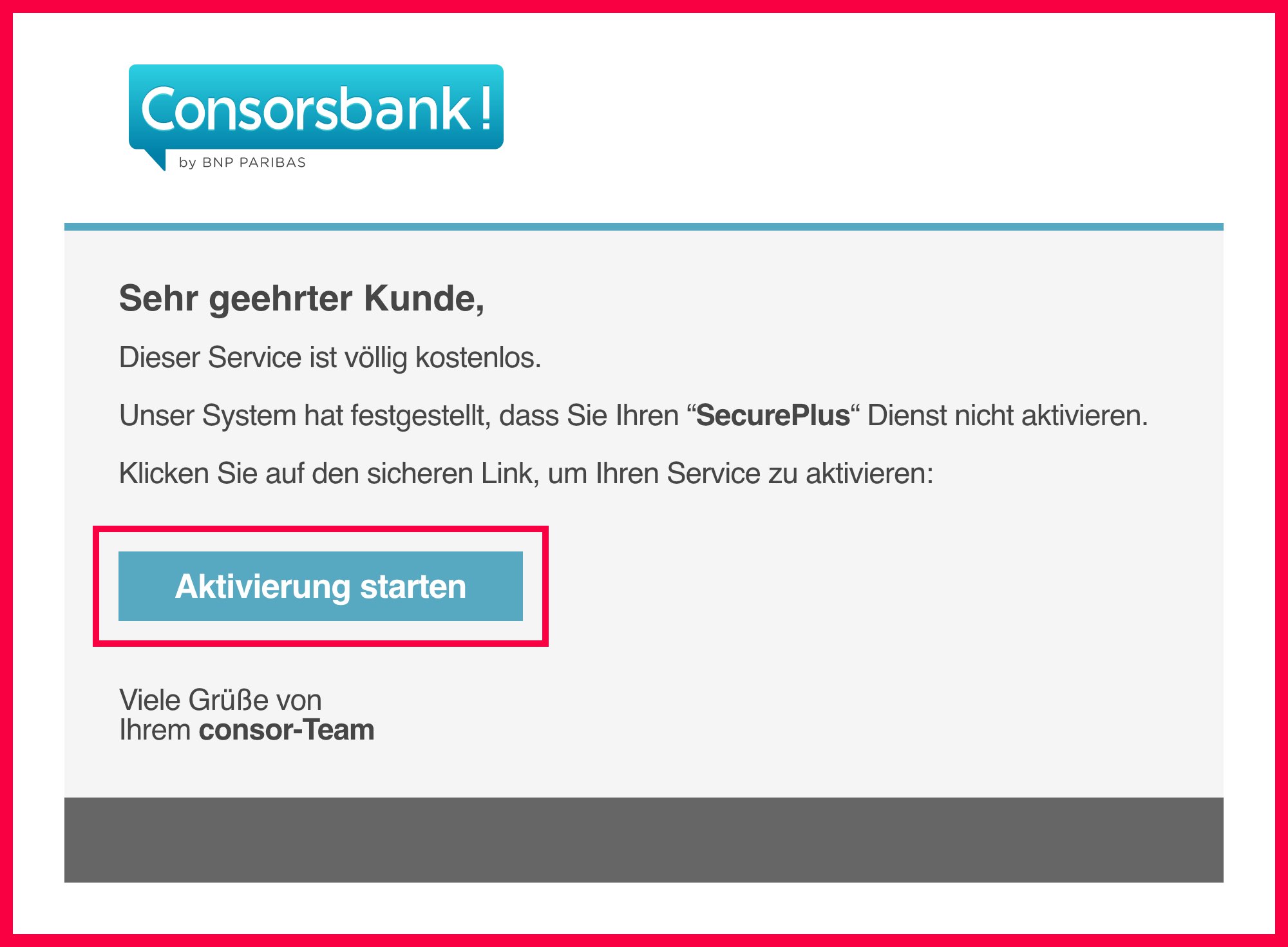 Screenshot einer weiteren Phishing E-Mail