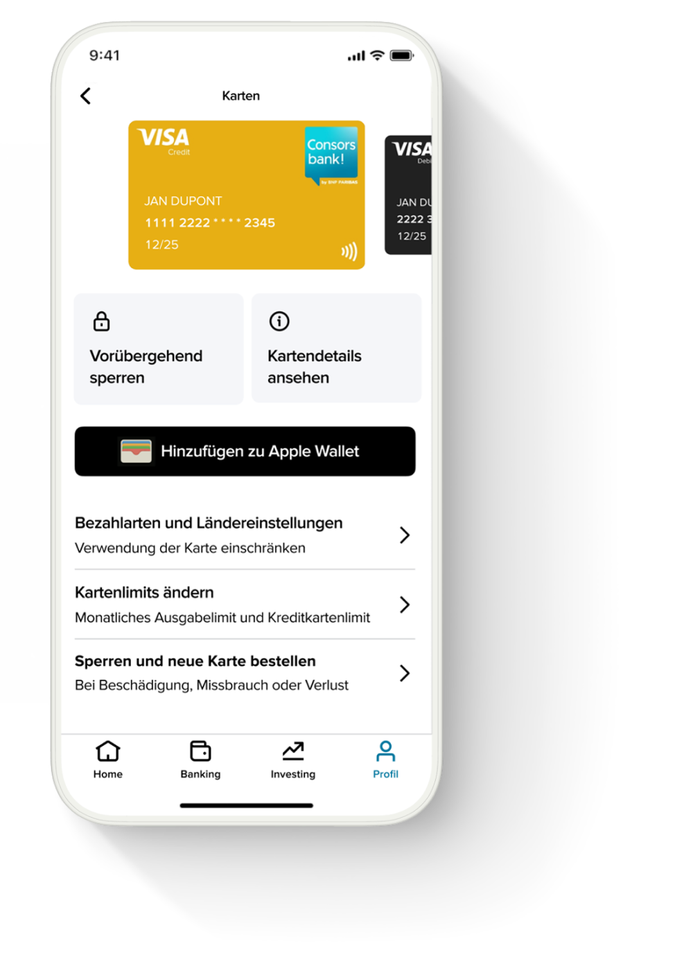 Smartphone mit geöffneter Kartenübersicht in der Consorsbank App