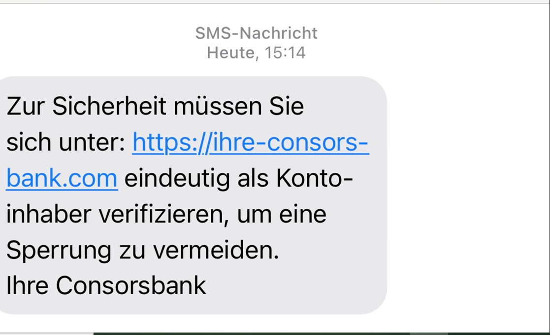 SMS des Phishing-Versuchs