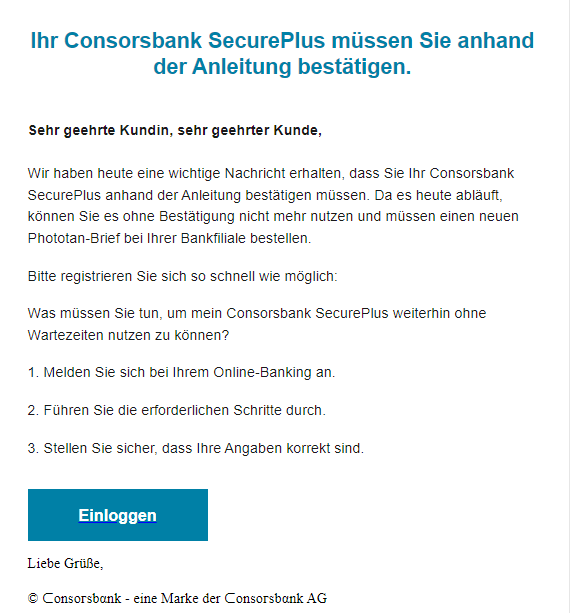 Screenshot der Phishing-Mail