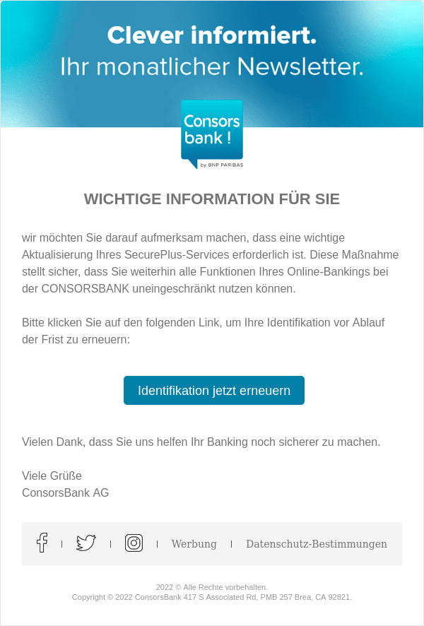 Screenshot der Phising-Mail