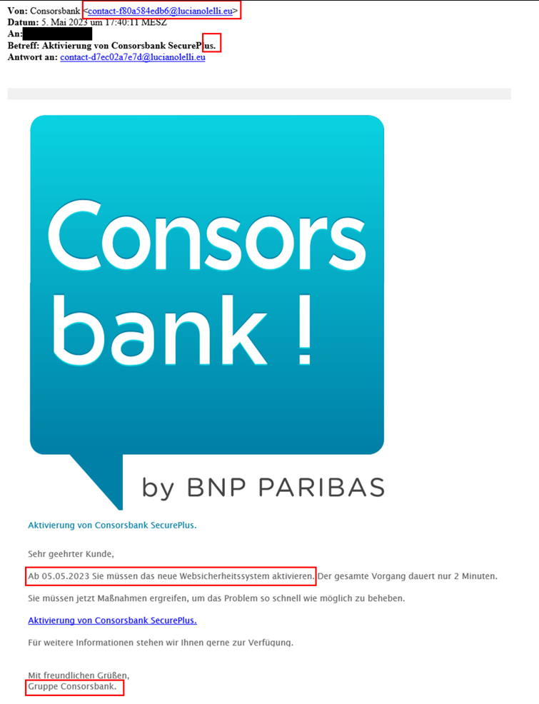 Screenshot der Phishing-Mail