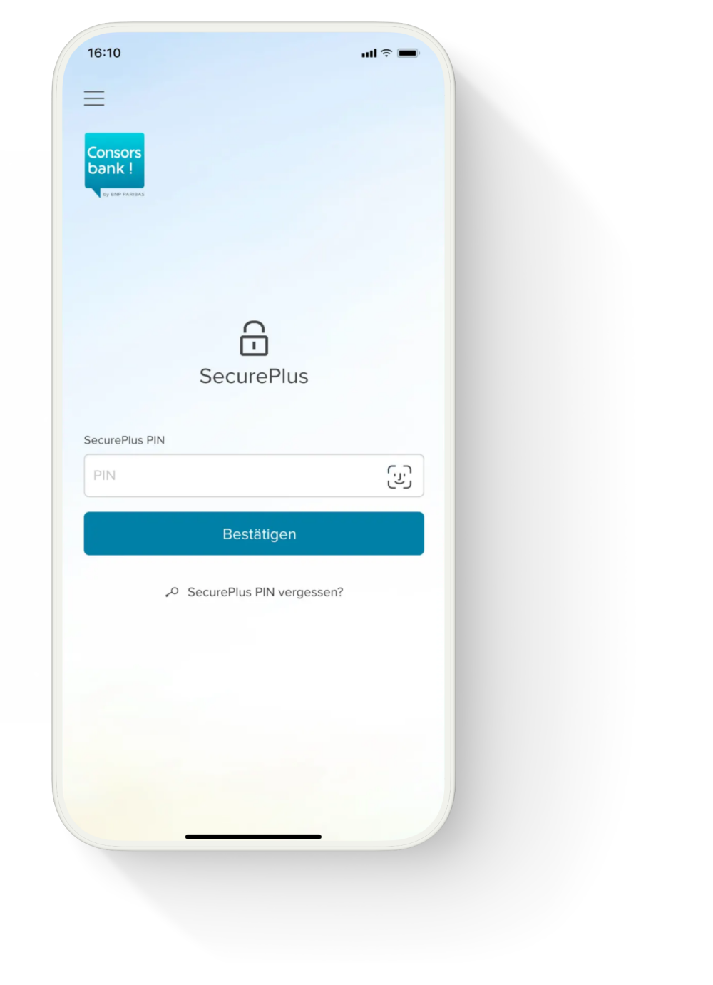 Smartphone mit geöffneter Consorsbank SecurePlus App